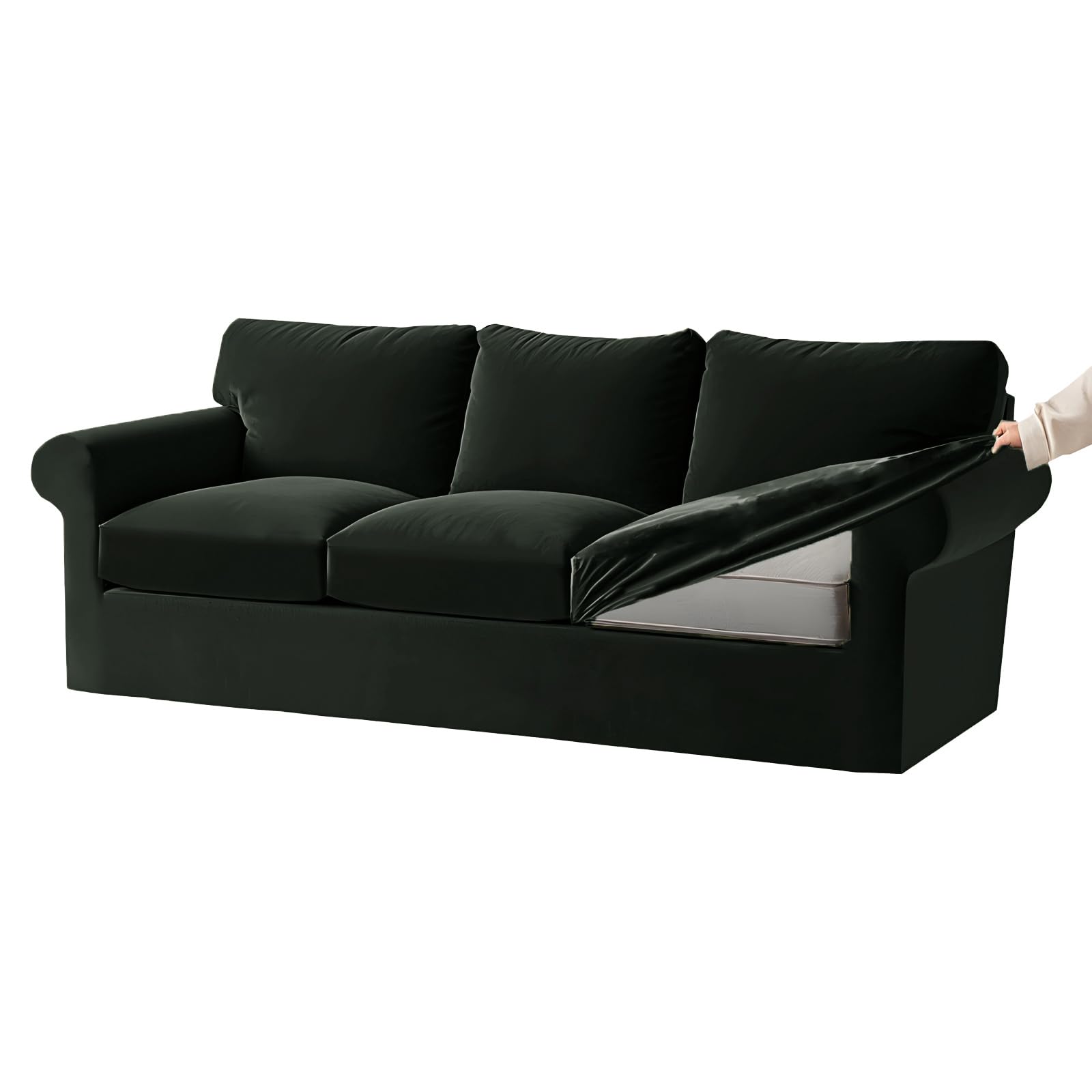 KYJSW Stretch Ektorp Sofa Cover with Separate Seat Cushions and Backrests Covers Velvet Sofa Slipcovers with Elastic Band 1 2 3 4 Seater Set (Dark green,Large 3 Seat Set 7 PCS) — image 1