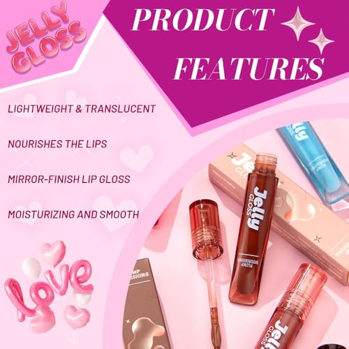 Image of WanTuoluo Jelly Lip Gloss, Soft Lip Tint, Instantly creates a Sheer Glass-like Shine, Cool Blue Red Rose Mocha Bean Chocolate Brown Colors, Smoothing, Moisturizing, Plump and Hydrated (B01)