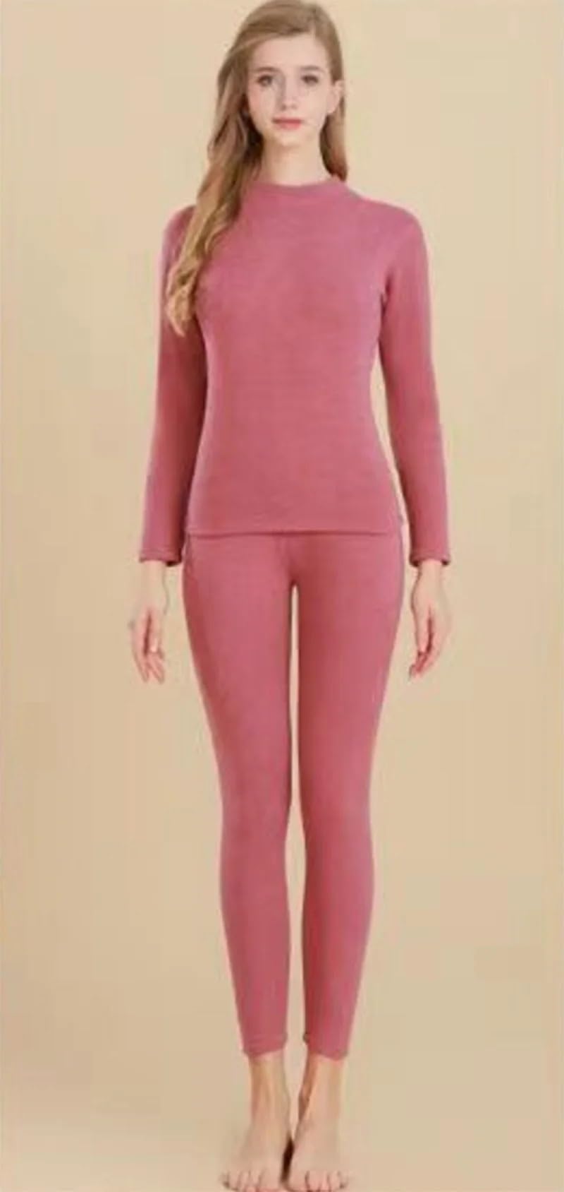 Conjuntos de Ropa Interior térmica for Mujer, Tops Terciopelo Grueso, Pantalones, lencería sin Costuras, Cuello Medio Alto, cómodos y cálidos for otoño e Invierno para Esquí,Moto