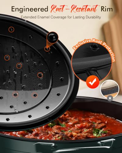 Image of Nuwave 6 Qt PFAS-Free Enamel Cast Iron Dutch Oven Pot with Lid, Pine Forest