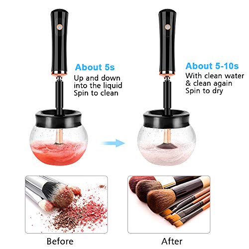 Mixigoo Makeup Brush Cleaner Dryer - Electric Spinner Cleaner Super Fast with 8 Rubber Collars Tools Suitable for Most Makeup Brushes (Black)