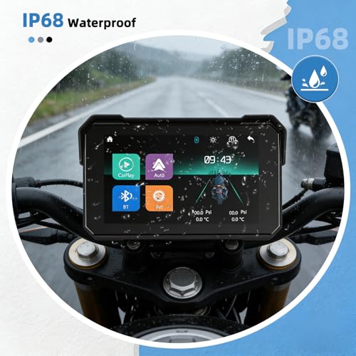 Image of GPS CarPlay 5 inch IPS Motorcycle CarPlay Screen for Motorcycle with A-pple Wireless CarPlay & Android Auto, IP68 Waterproof, Supports Bluetooth,Navigation,S-IRI /G-oogle Assistant,Vioce Control, Bracket