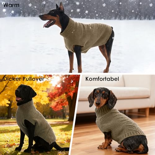 Katzinst Hundepullover Grosse Hunde, Hundepullover Strick Elastisch, Fleece Pullover Hund Groß, Pullover Schäferhund Winddicht, Khaki, 4XL