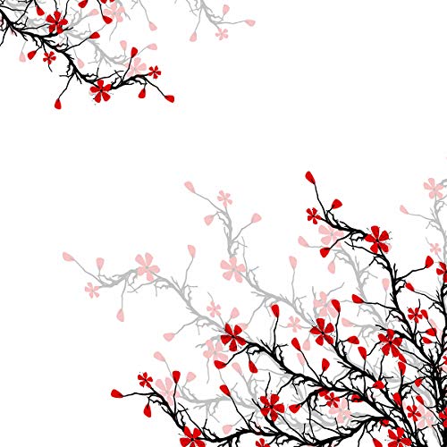 Japanese Duvet Cover Queen Size,Adult Women Spring Cherry Blossom Comforter Cover Asian Botanic Themed Pattern Fresh Organic Art Bedding Set, Branch Of Red Flowers Decorative Bedspreads White Black #TOP1