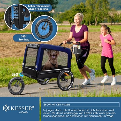 KESSER® Hundeanhänger Boxer 3-in-1 Hundebuggy & Jogger Fahrradanhänger groß ca. 240 Liter Volumen, gefedert, Material: 600D Oxford Canvas, SmartSpace Concept, maximale Belastbarkeit: 40 kg