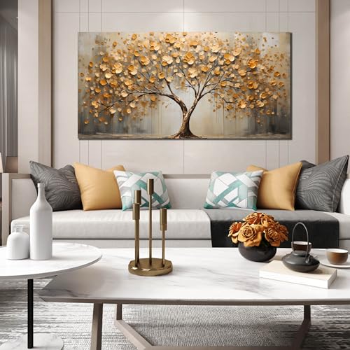 WDHCG Gold Tree Pictures Wall Art for Living Room - Large Abstract Canvas Wall Art for Office - Modern Bedroom Decor for Wall Ready to Hang Size 29" x 59" by WDHCG - Image 2