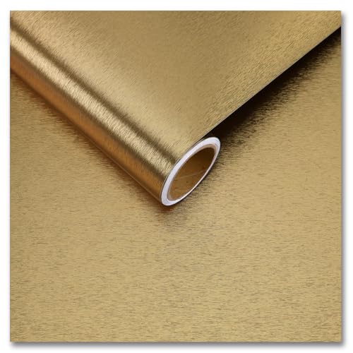 CRE8TIVE Thick Brushed Brass Gold Stainless Steel Contact Paper Peel and Stick Kitchen Wallpaper Metallic Gold Wallpaper Removable Self Adhesive Refrigerator Vinyl Wrap for Cabinets Furniture 12"x354"