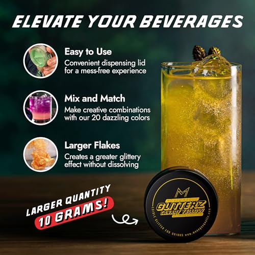 Image of MONEGASQUE Canary Yellow Edible Glitter for Drinks & Cakes, 10g | Shimmer Powder, for Cupcakes, Chocolate & Strawberries, Cocktail Garnish, Vegan, Gluten-Free, for Bakers & Mixologists
