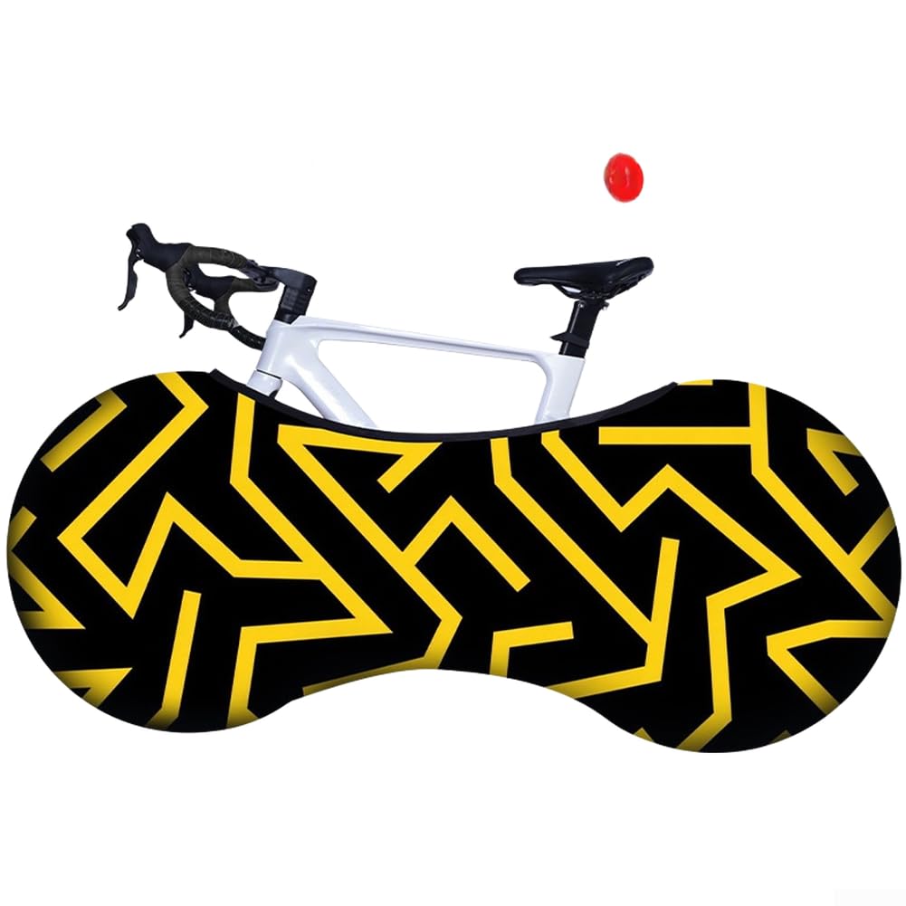 Belnotelt Waterproof Bike Cover Dustproof Bicycle Protector Polyester Spandex For 26 To 29 Inch Mountain Road Bikes Elastic Edging Lightweight Storage(Yellow Line)