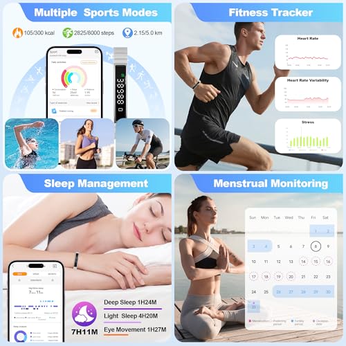 Image of Smart Bracelet for Women, Health Activity Fitness Trackers, 24 /7 Heart Rate | HRV & Stress Monitor, 24H Sleep Tracker, Smart Wristband with 2 Bands, Free APP for iOS & Android, Grey