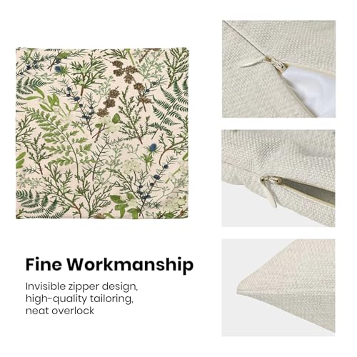 Image of AEIOAE Spring Pillow Covers 20x20 Inch Set of 2,Vintage Sage Green Wild Flower Plant Throw Pillows Case,Seasonal Floral Outdoor Decorative Linen Farmhouse Decor Cushion Covers for Sofa Bed Couch