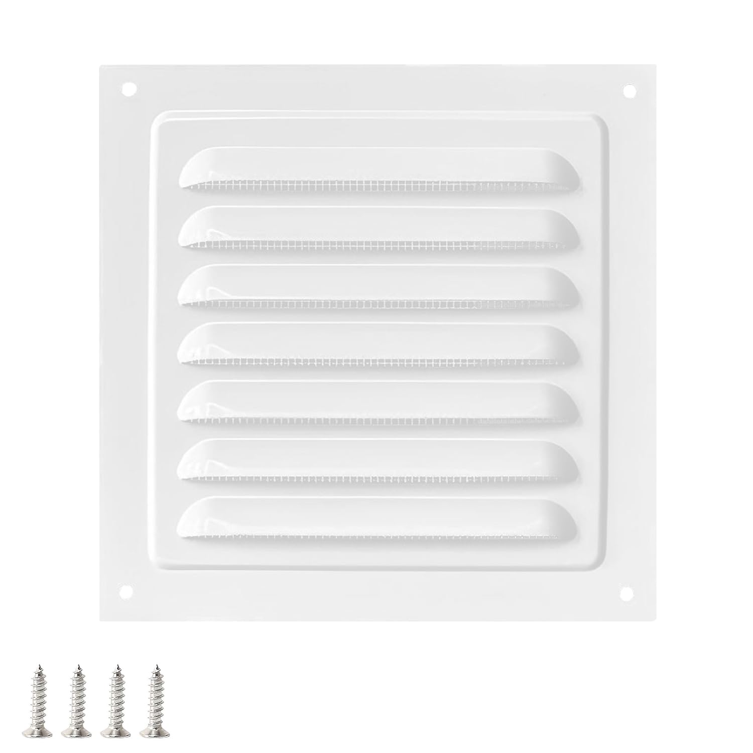 Qrity 1 Pcs Stainless Steel Vent Cover, 250 x 250 mm Screen Air Grille Ventilation Cover, Louvred Design with Flyscreen for Wall, Ceiling, White