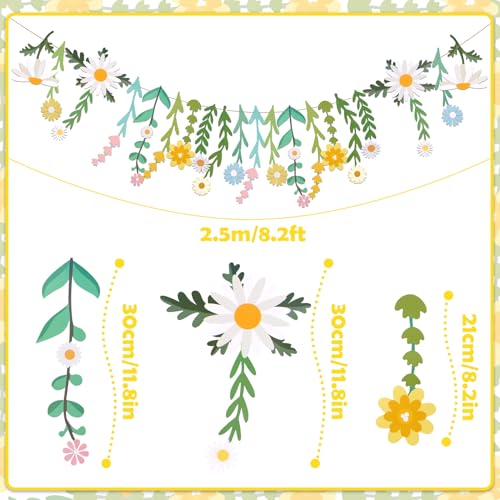 Image of Daisy Flower Banner Wildflower Party Decorations Leaves Banner Paper Flower Garland Daisy Groovy for Wall Decoration Spring Baby Shower Wedding Backdrop Decorations
