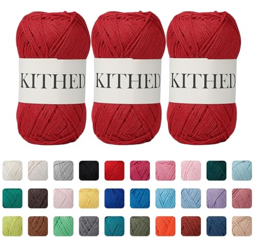 KITHED Cotton Yarn50% Cotton 50% Polyester-10.5oz526yard3 Pack Soft Yarn for Crocheting and Knitting (05 Red)