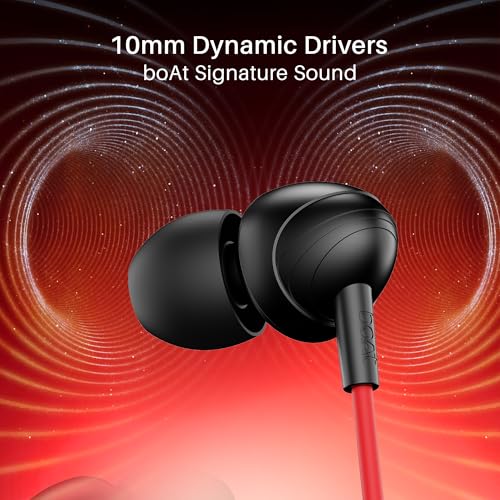 Image of Boat Bassheads 211 Wired Earphones with 10mm Drivers, Signature Sound, in-Line Microphone, 3.5mm Jack, Voice Assistant & 120cm Cables (Raging Black)