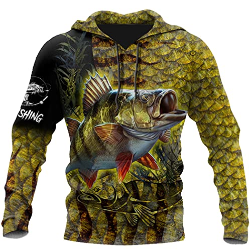 Pull pêche à la perche jaune 3D sweat unisexe pour sortie nature