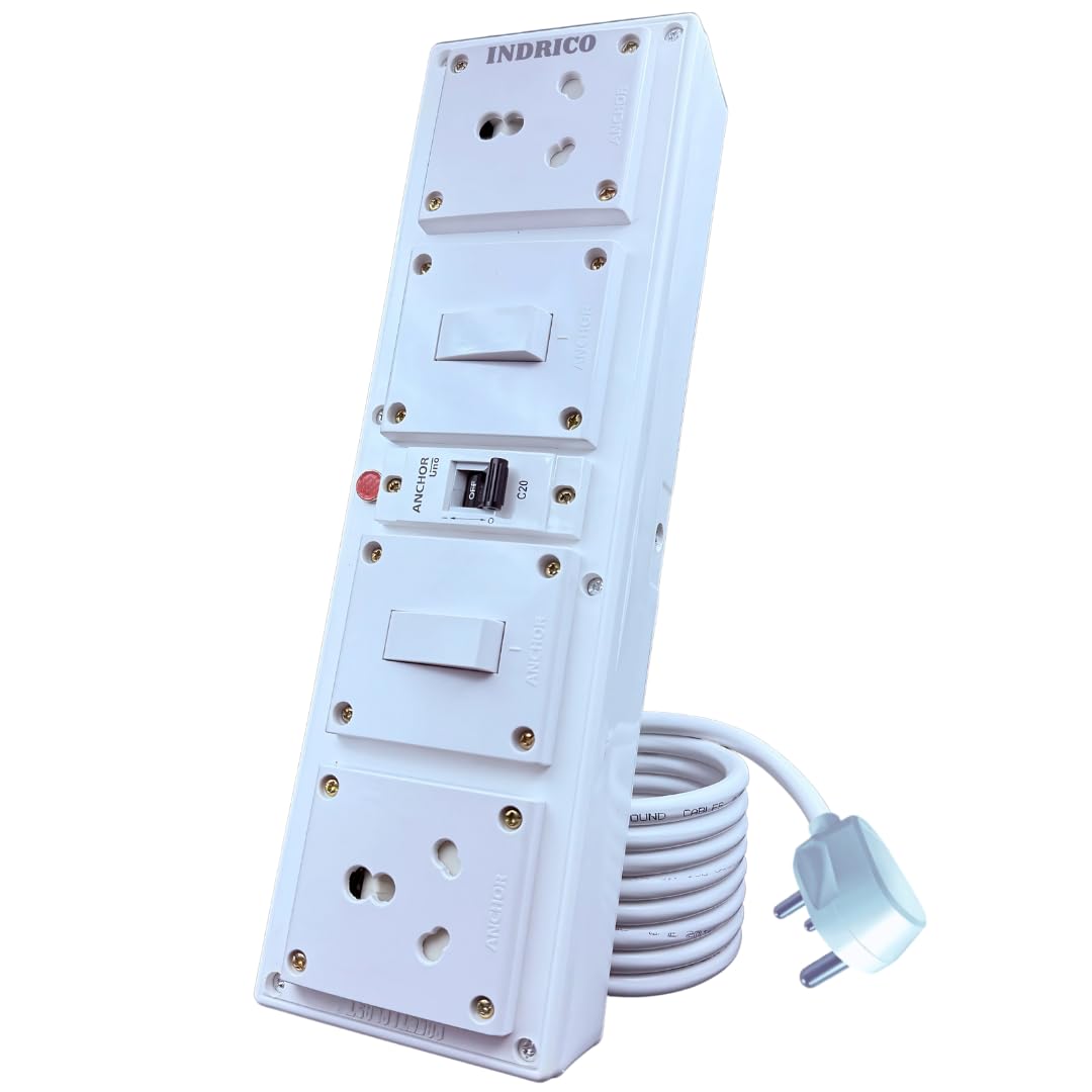 INDRICO® Extension Board with Individual Switch (2+2) 20 AMP 1.5 mm 3 core Copper Wire New (White) (4 Meter)-image-9