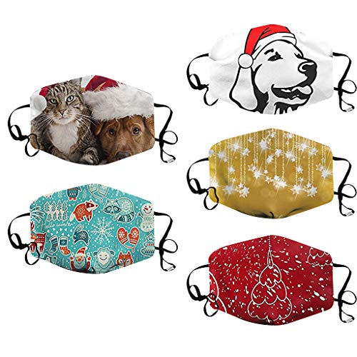 Preisvergleich Produktbild ROVNKD 5Stück Universal Mundschutz Multifunktionstuch Weihnachten 3D Cartoon Druck Animal Print Atmungsaktive Baumwolle Stoffmaske Waschbar Mund-Nasenschutz Tiermotiv Bandana Halstuch Männer,Frauen