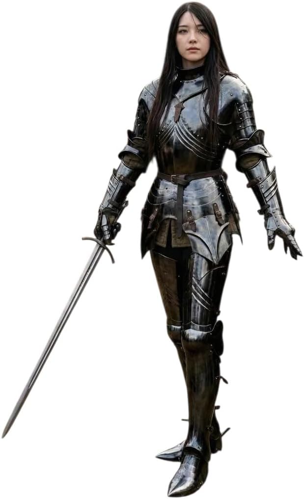 Medieval Brave Lady Gothic Armor Suit-Blackened Steel Lady Knight Full Body Armor Costume Perfect for LARP, Reenactment, Cosplay Event's-Women's Halloween & Theator Act Costume