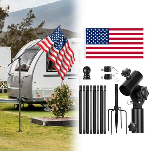 EZIRVLIFE Portable Flag Pole 90 Adjustable Wind-Resistant Beach Flag Pole Kit Camper Flag Pole In-Ground Flag Pole for Outside House RV Trailer Camping Yard Flag Pole with 5 Ground Stakes