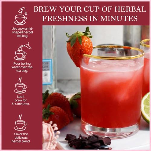 Image of Strawberry Hibiscus Herbal Tea Loose Leaf 100gm, Make Upto 50 Servings