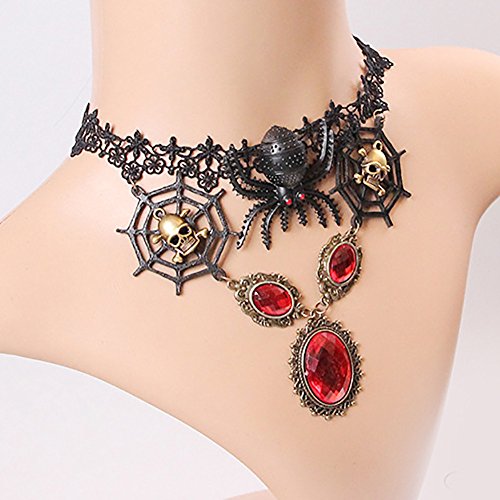 niceyo Halloween Punk araña Web Rhinestone colgante collar de cuello de encaje