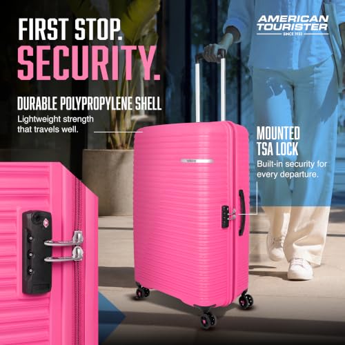 Image of American Tourister Liftoff+ | Medium Size Check-in Trolley Bag (67 cm) for Travel | 360 8 Wheel Travel Luggage | Hard Case Polypropylene (PP) Suitcase | Mounted TSA Lock | Berry Blast