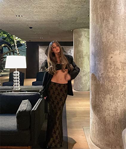 Zempertoopa Women Sexy Y2K Maxi Skirt Set Strapless Bodycon Lace Tube Top See Through 2 Piece Outfits Summer Party Wear Dress3