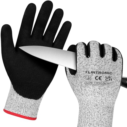 flintronic 1 paires Gants de Travail, Gants Anti-Coupures Enfant Femme, Gants de Coupe Protection de Niveau 5 pour Cuisine, Jardinage, Bricolage, Extérieur...