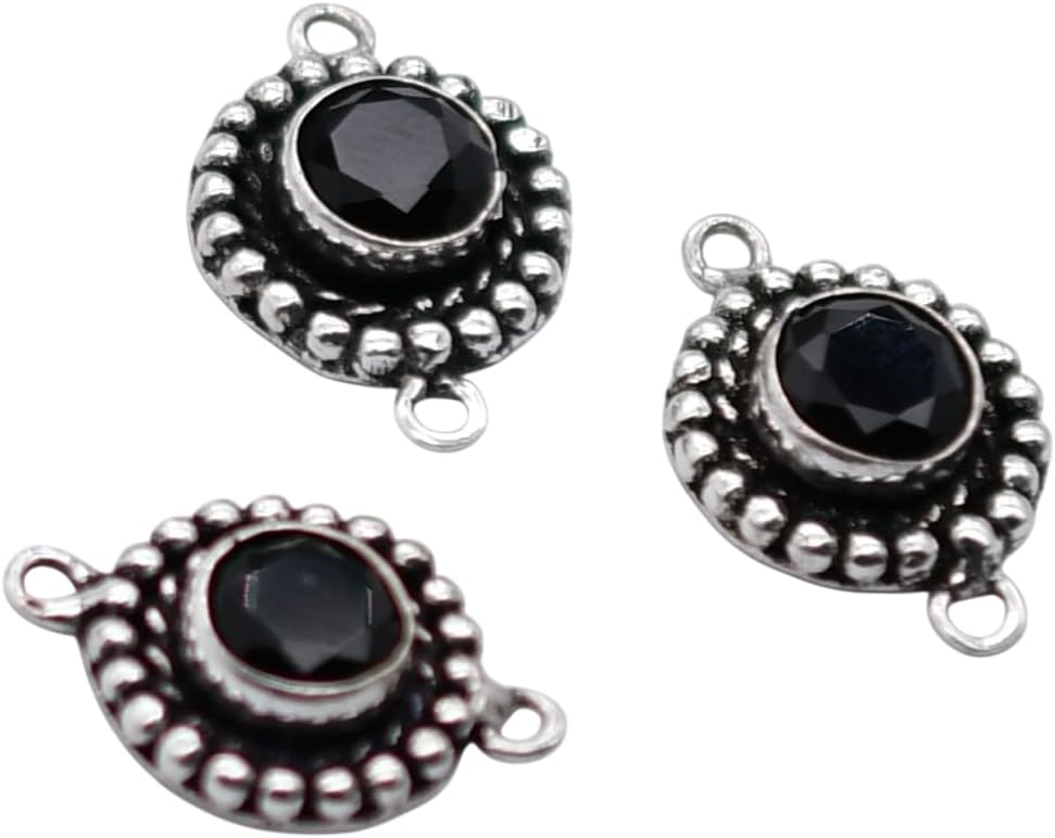 5 Pcs 20X13mm Black Onyx 2 Loop Bezal Connector Antique Silver Plated NC172-BLACK Onyx-2 Loop-SO-5