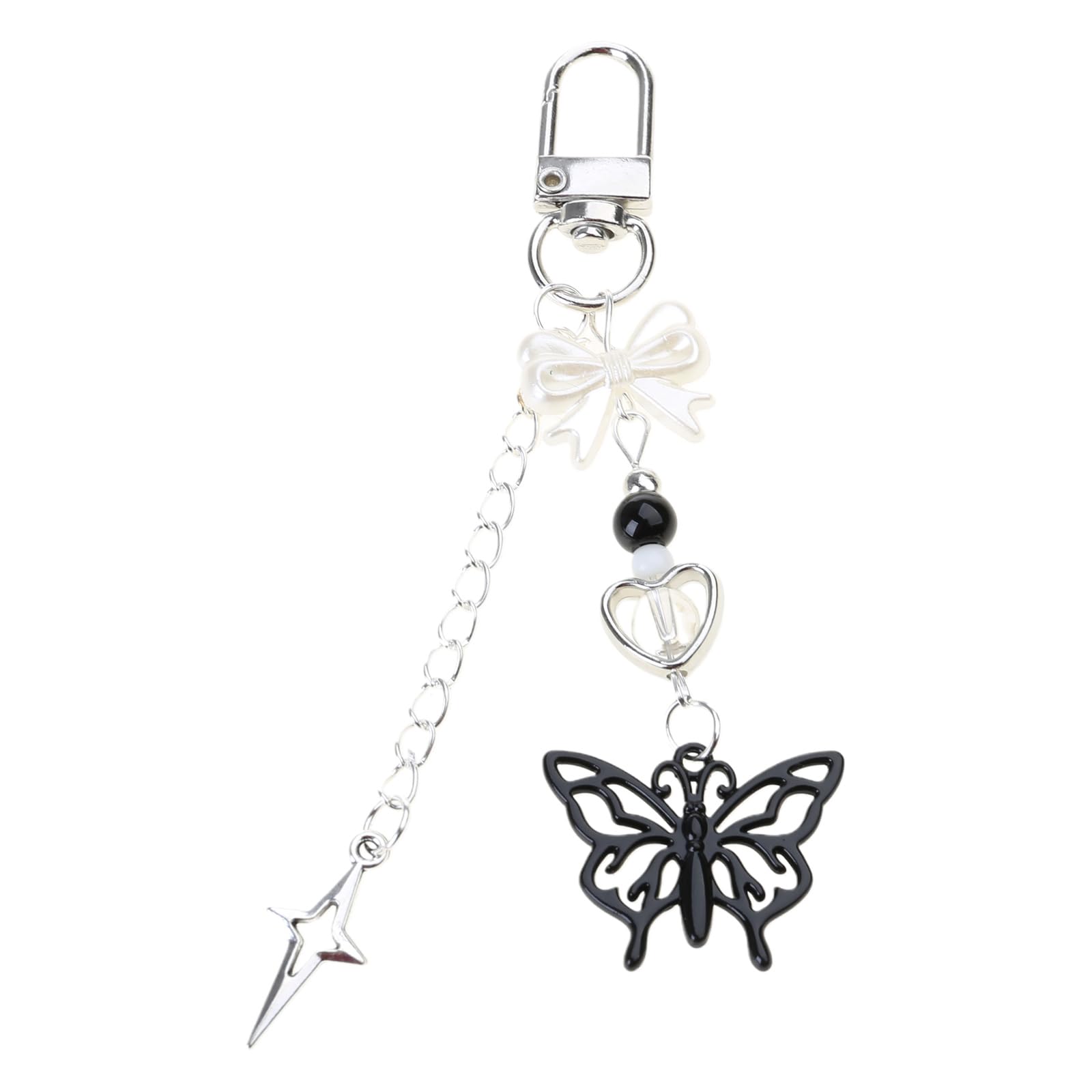 NEWFT Handmade Beaded Bowknot Phone Chain Four Clovers Cellphone Charm Keyring