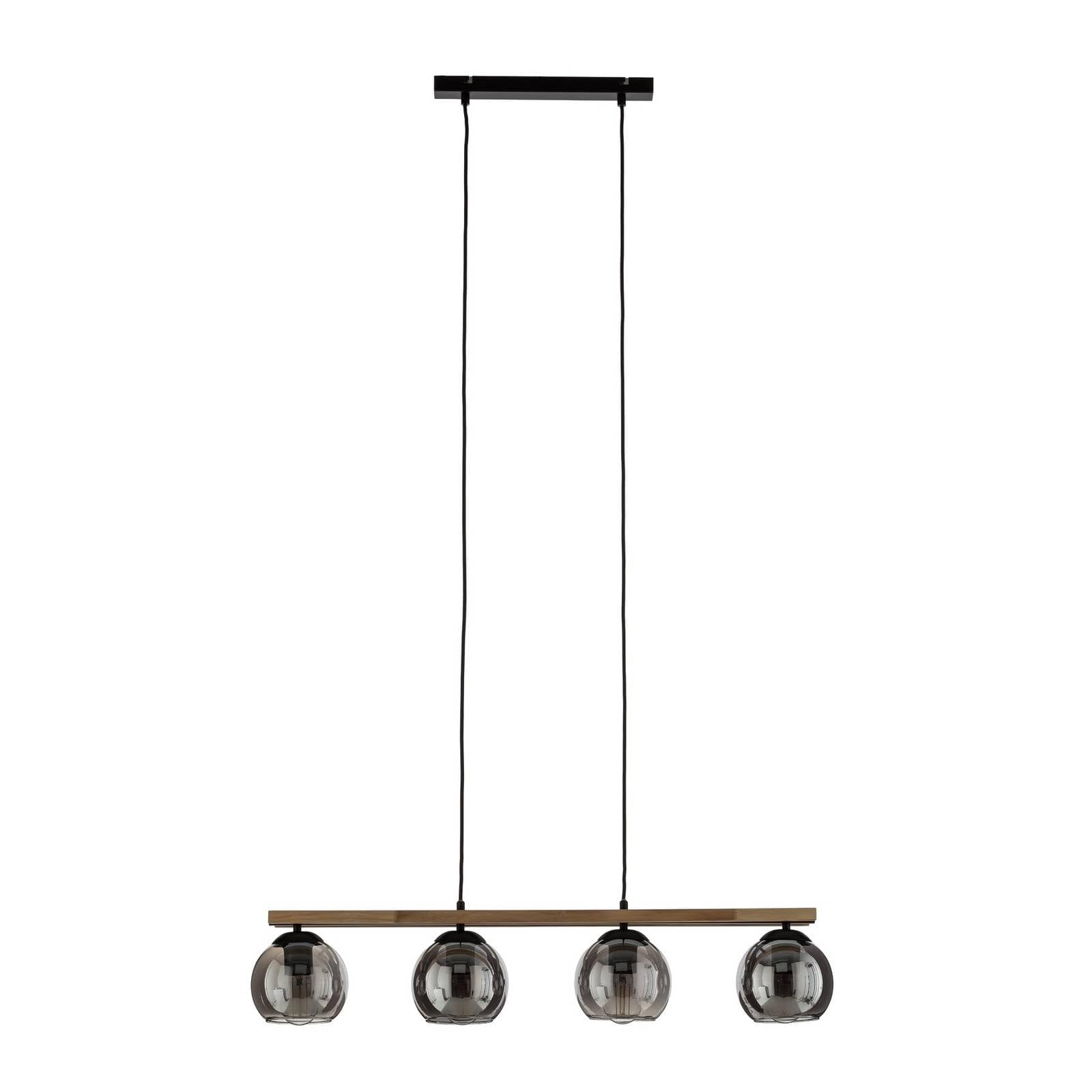 Lindby Esstisch Pendelleuchte Holz, Glas rauchgrau Hängeleuchte Rauchglas Esszimmer 4x E27 ohne Leuchtmittel Hängelampe Wohnzimmer Esszimmerlampe