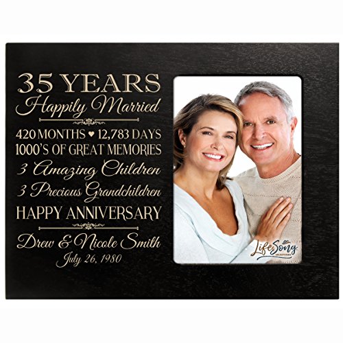 LifeSong Milestones Personalized Thirty Fifth Year for her him Couple Custom Engraved Wedding Gift for Husband Wife Girlfriend Boyfriend Photo Frame Holds 4x6 Photo (Black)