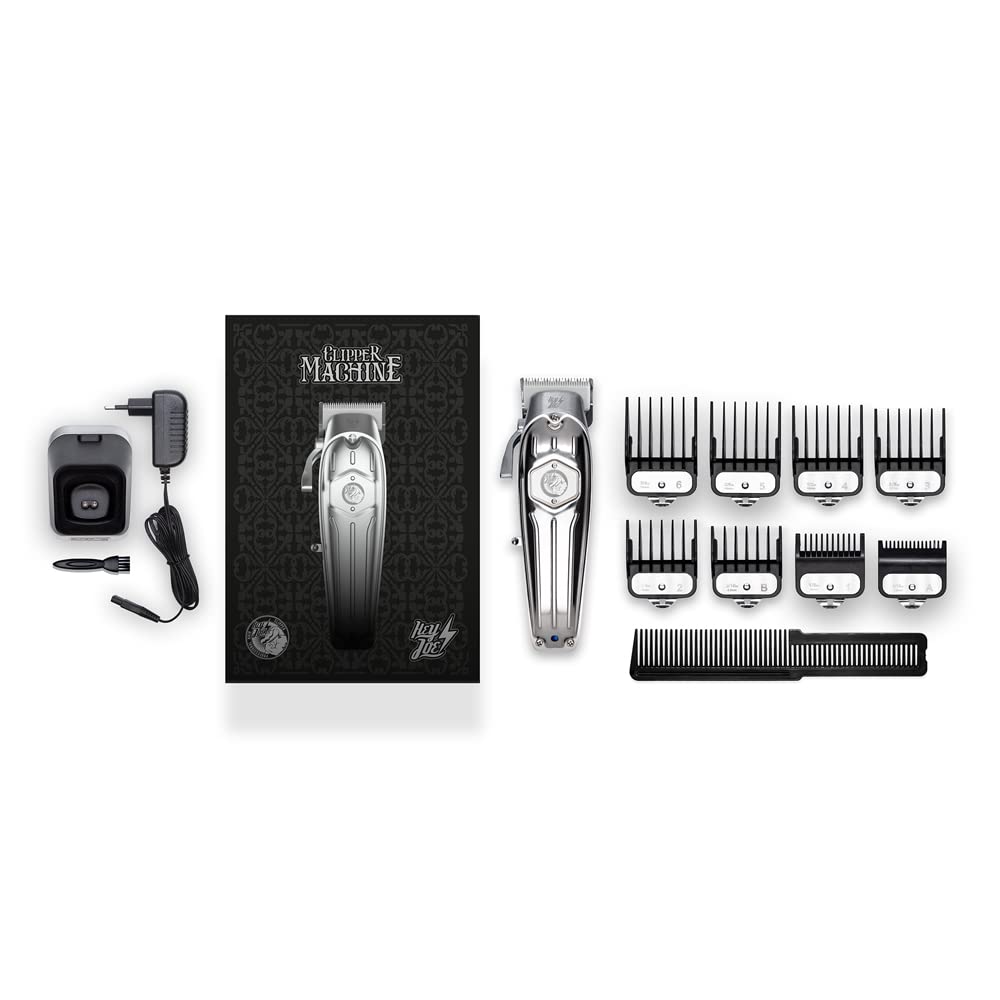 HEY JOE - Clipper Machine, Máquina Profesional de Cortar Pelo Inalámbrica para Cabello y Barba de Hombre, Motor potente de 6.000 R.P.M, Plateado