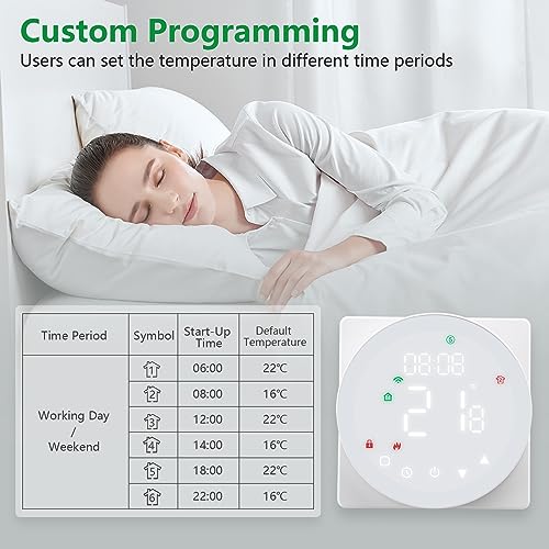Wengart Floor Heating Thermostat,Feather Touch Control Panel,Round Colorful LED Display,5A Water Floor Heating (WIFI Water Floor Heating) - Image 4