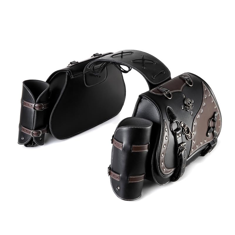 Alforja de sillín de moto de 30 l, de piel, impermeable, para moto con soporte para tazas, para Harley Davidson Sportster Dyna Softail, para Honda Shadow Rebel, para Yamaha Kawasaki Vulcan (B)