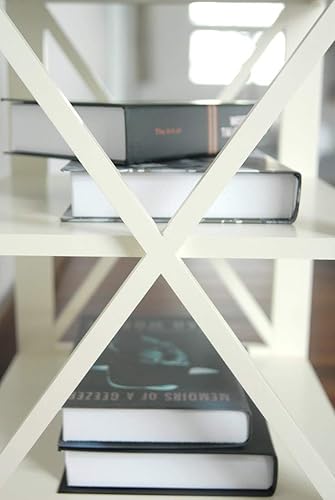 Miniatura 3 de RAAMZO White Finish Wooden X-Design Chair Side End Table with 3-tier Shelf