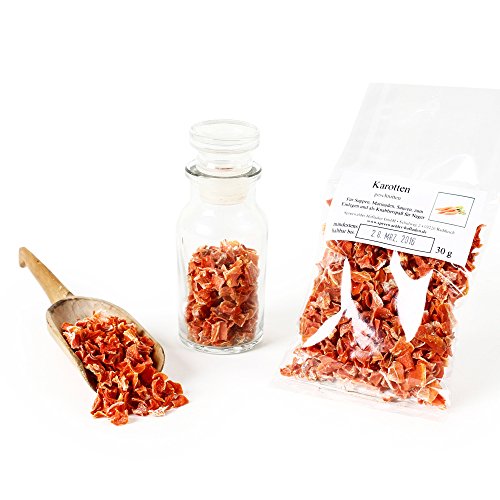 Karotten geschnitten, Premium Lebensmittelqualität Möhren getrocknet, Suppengewürz, Suppengrün, Kuchengewürz, Topping & Dekoration, glutenfrei, 30g