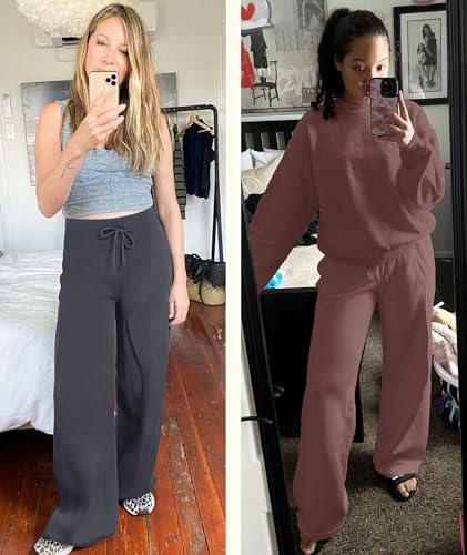 TNNZEET 3 Pack Women's Wide Leg Pants with Pockets - Casual Loose Yoga Trouser Pants Sweatpants Palazzo Lounge Pajama Pants