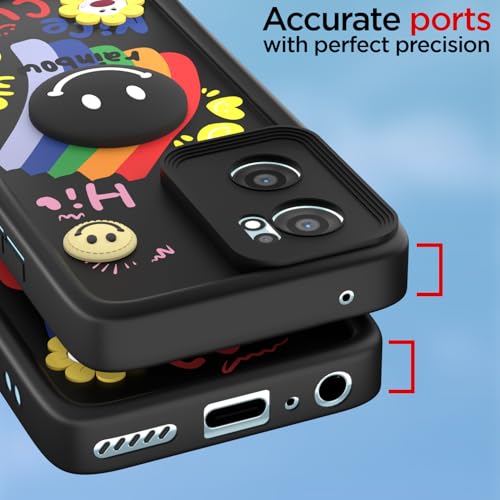 Image of Pikkme Back Cover for OnePlus Nord Ce 2 5G | Soft Silicone| Cute Rainbow Smile & 3D Cartoon Flower Design | Shockproof Raised Camera Protection Bumper Case (Black)