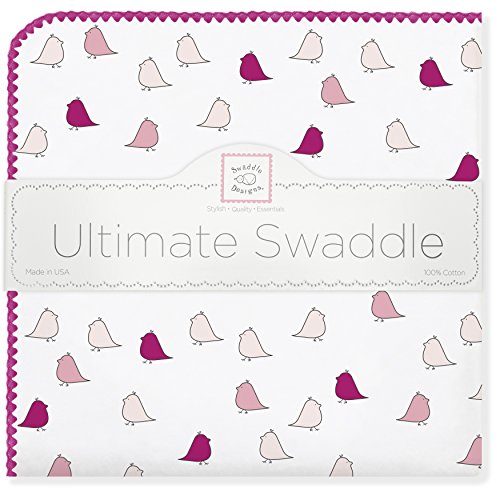 SwaddleDesigns Ultimate Winter Swaddle, X-Large Receiving Blanket, Made in USA, Premium Cotton Flannel, Very Berry Jewel Tone Little Chickies (Mom's Choice Award Winner)