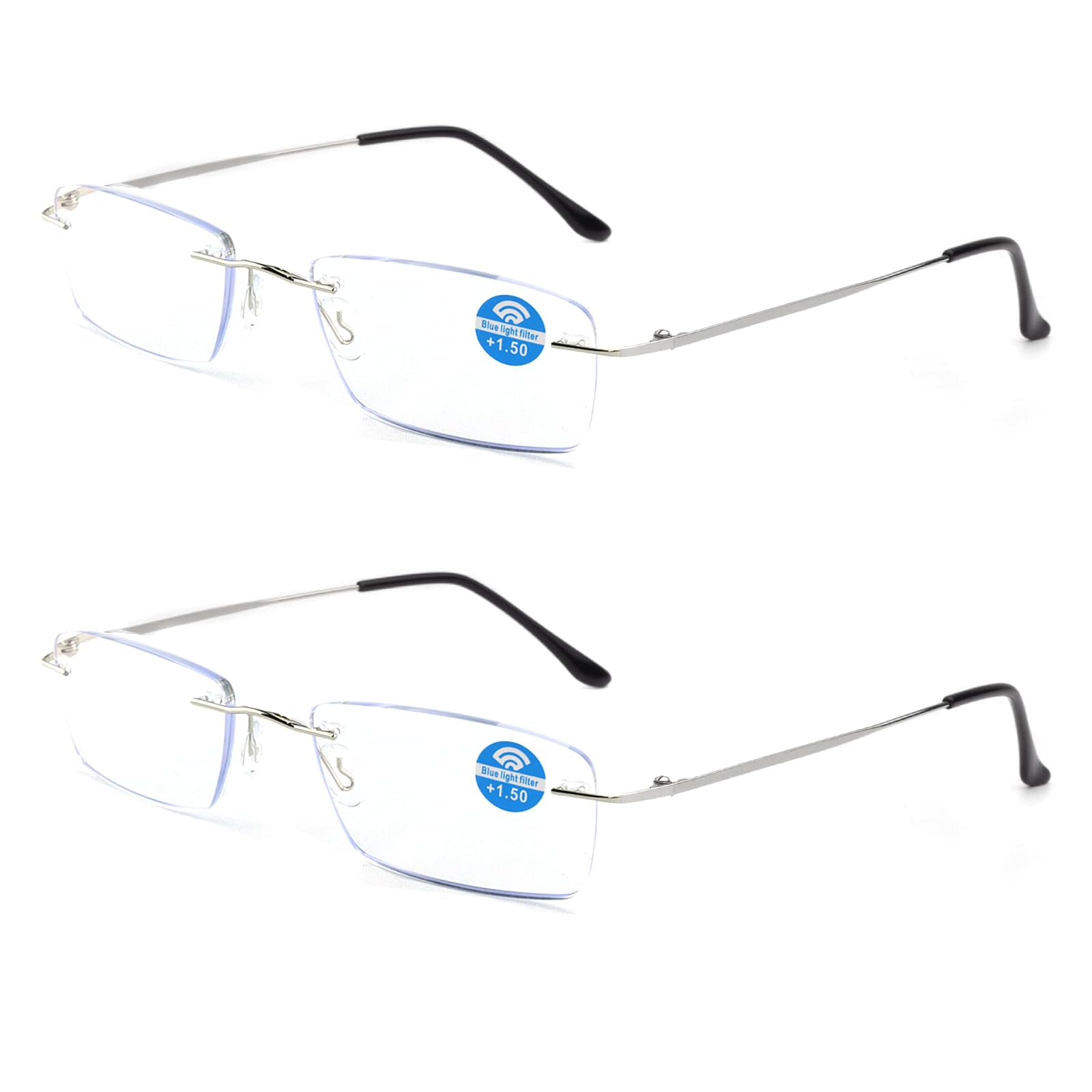 ESAVIA Titanium Rimless Reading Glasses for Men Women Super Light Rectangular Computer Readers - Blue Light Blocking