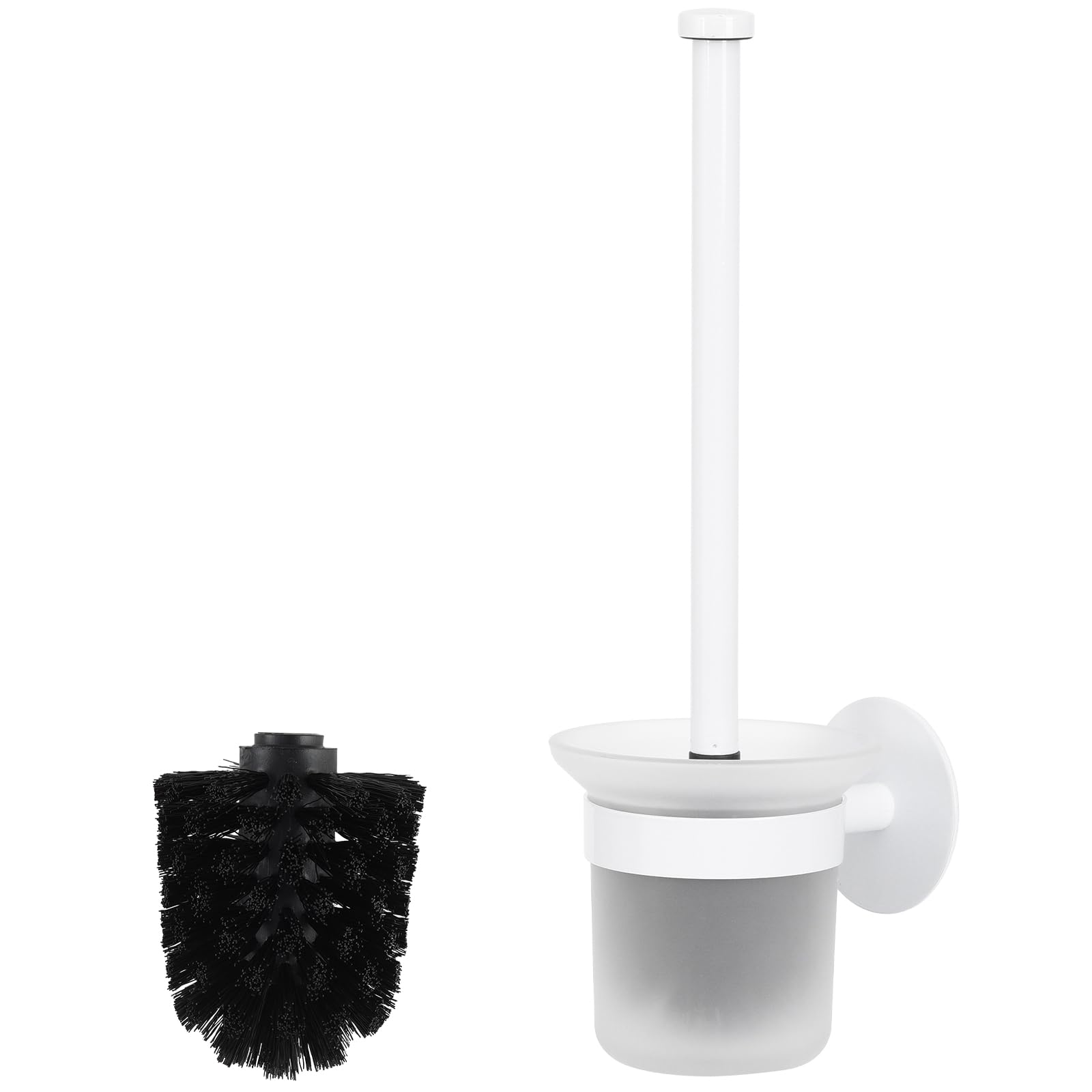 MaxDoux Klobürste- Toilettenbürste Ohne Bohren Wandmontage WC Bürste mit Halter Edelstahl und Glas Klobürstenhalter Toilet Brush WC Bürstengarnitur für Bad und WC Inkl. Ersatzbürste- Weiß