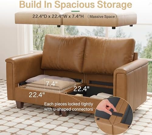 SITJOY 91" Faux Leather Modular Sectional Sofa with Storage, Mid Century Modern Sectional Couches for Living Room, Soft Padded Armrests, 3 Seater L-Shaped Couch with Ottoman, Brown - Thumbnail 4