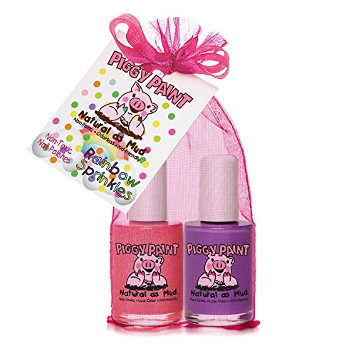 Piggy Paint 100% Non-Toxic Girls Nail Polish - Safe, Chemical Free Low Odor for Kids, Rainbow Sprinkles 2 Polish Gift Set - Great Stocking Stuffer for Kids