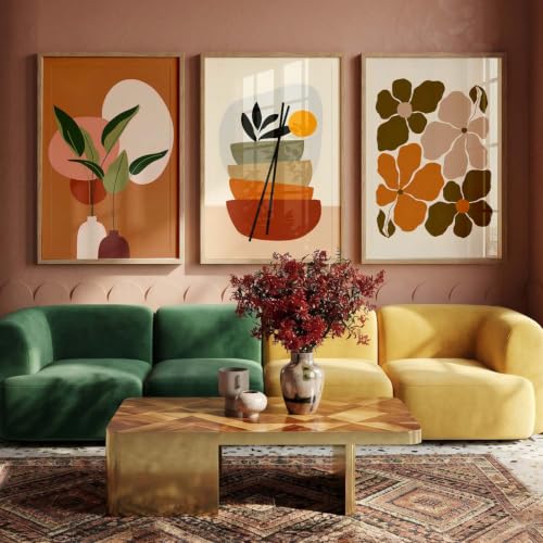 Image of kotart Home Decor Boho Painting Decorative Wall Art | Aesthetic Poster With Frame For Living Room Bed Room Hotel Wall Decor Digital Reprint Set of 3 (35x37 Inch)