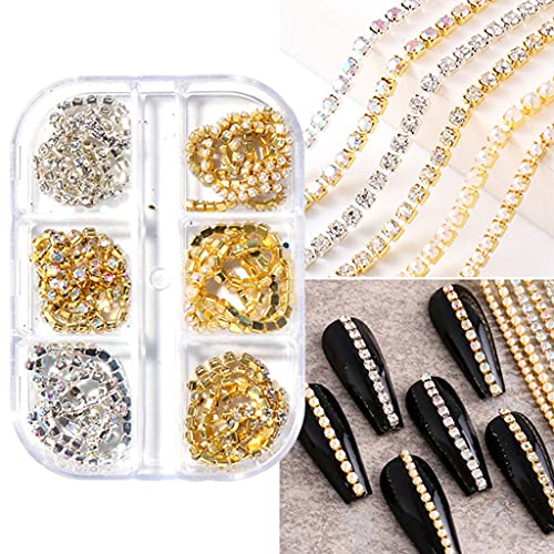 S-TROUBLE Nägel Dekorationen, 3D Nagel Diamanten Ketten Nail Art Zubehör Metallische Nagelketten Glitzer Glänzendes…