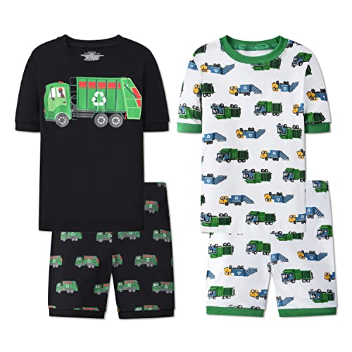 Joyond Boys Pure Cotton Summer Pjs for 2-14 Years, Kids Short Sleeve 4-Piece Pajamas Set Little Boys Sleepwear