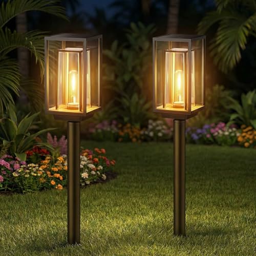 Kimuwote Lot de 2 lampes solaires d'extérieur modernes pour jardin, lampes solaires modernes avec...