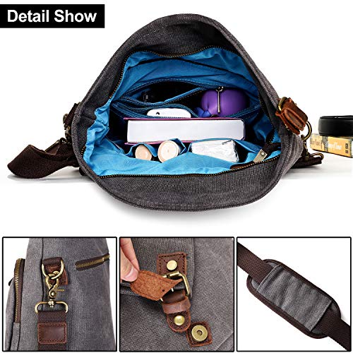 Bolso bandolera de lona para mujer con cuero genuino miniatura 4